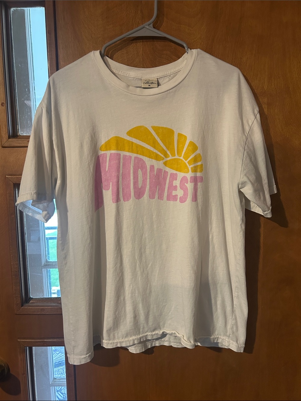 Women's White 'Midwest' Graphic Tee with Pink & Yellow Print